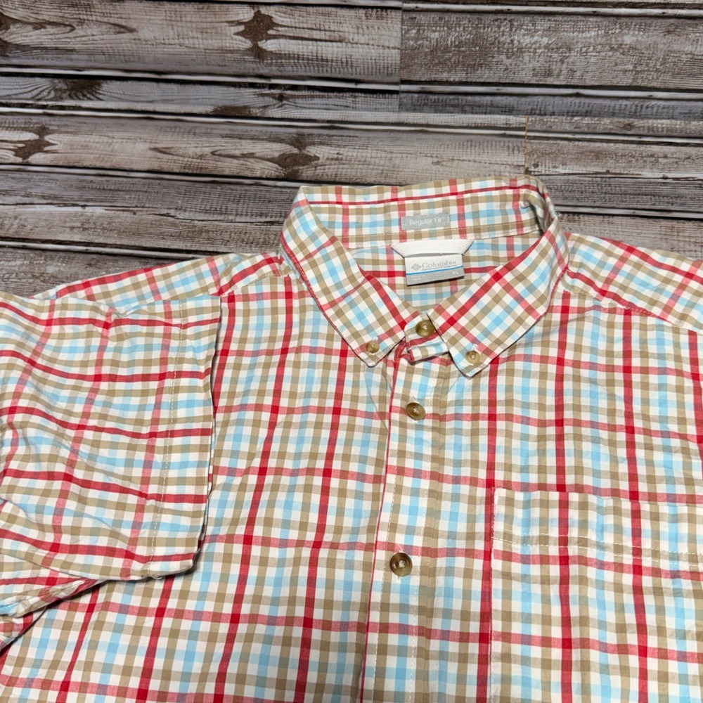 Columbia Button Down Shirt‎ Mens XL Multicolor Plaid Short Sleeve Regular Fit